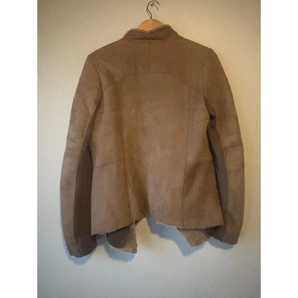 Vince Taupe Spanish Merino Shearling‎ Draped Suede Leather Jacket Size Large